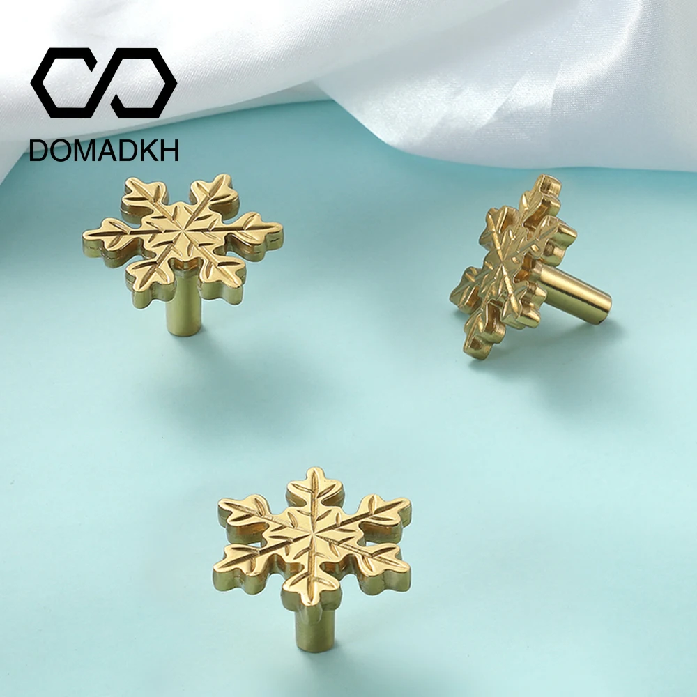 Unique Furniture Hardware - Snowflake Brass Cabinet Door Knobs, Unique